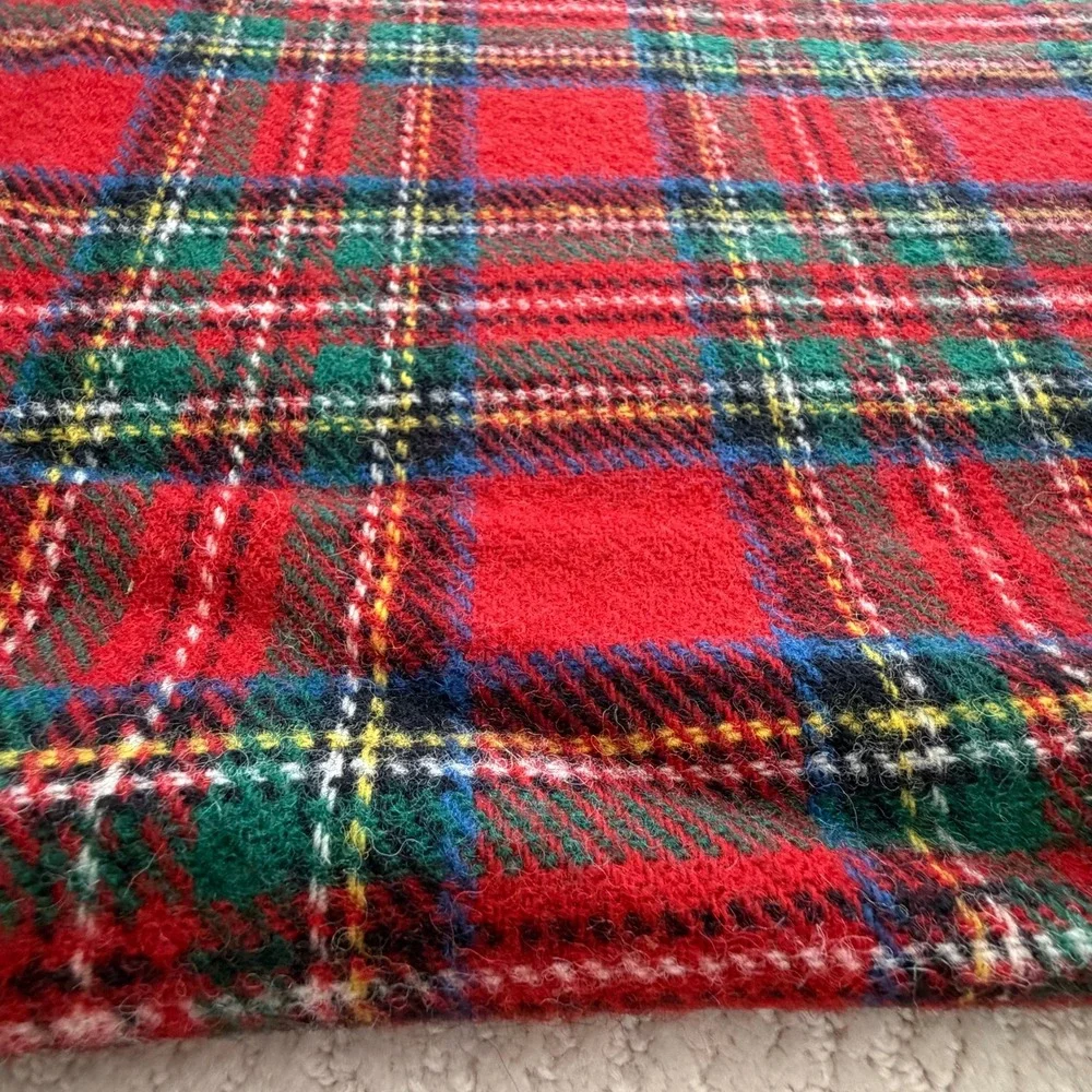 Lands End Coming Home Red Plaid Wool Throw Blanket Fringe USA Made 64X50